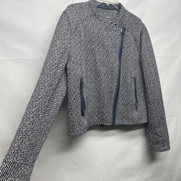 Gap Crop Moto Heavy Wool Twill Women's Jacket Navy & White Size XL - Picture 6 of 13